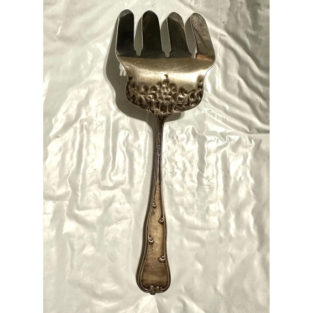 Dominick & Haff Sterling Silver Large Asparagus Serving Fork Rococo Pattern